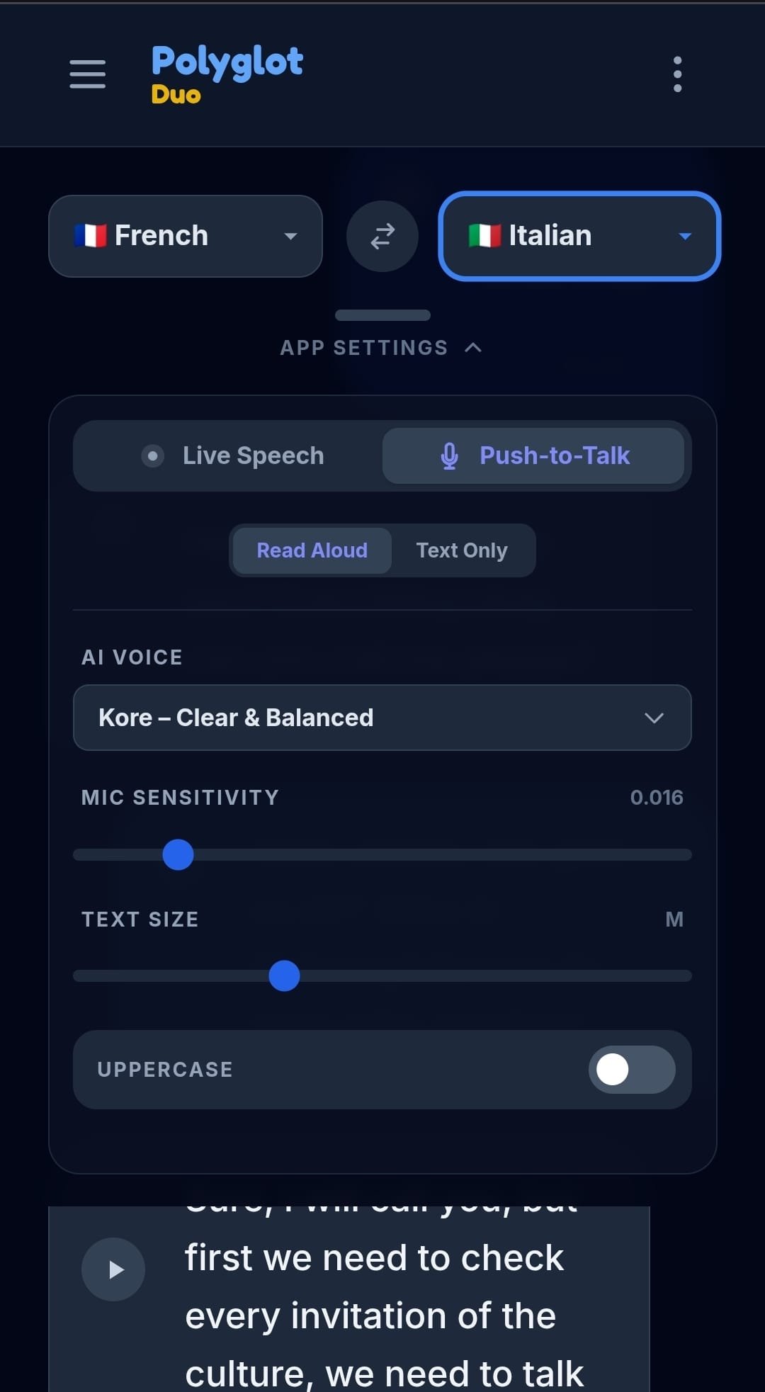 Push-to-Talk Modus Einstellungen